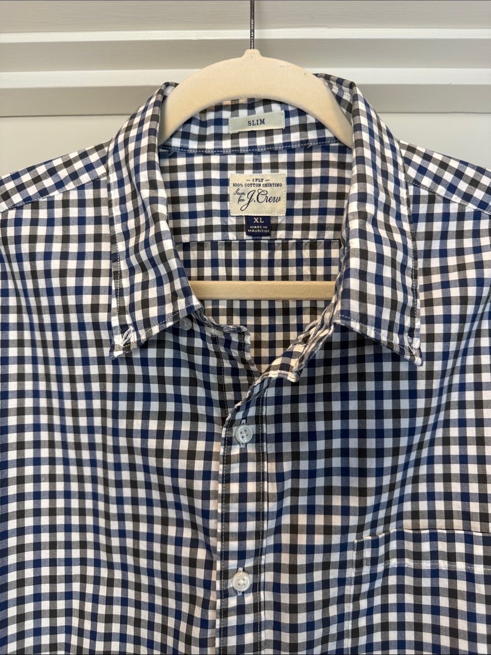J. Crew Slim Fit Black, Navy & White Gingham Button-Down Shirt Size XL